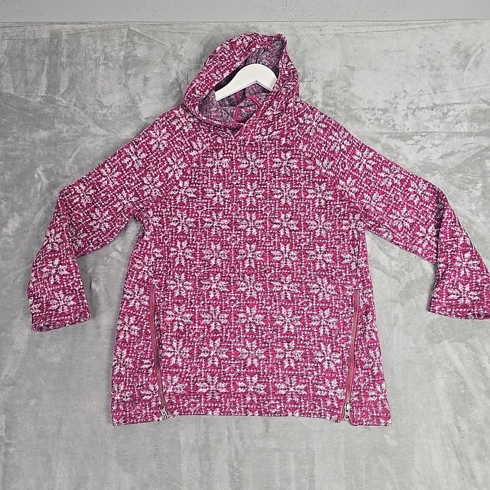 Talbots Womens Fair Isle Fleece Hooded Pullover Sweatshirt Small Purple